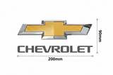 Chevrolet Classic Bowtie Logo Decal with Chevrolet text showing dimensions: 200mm wide x 90mm high