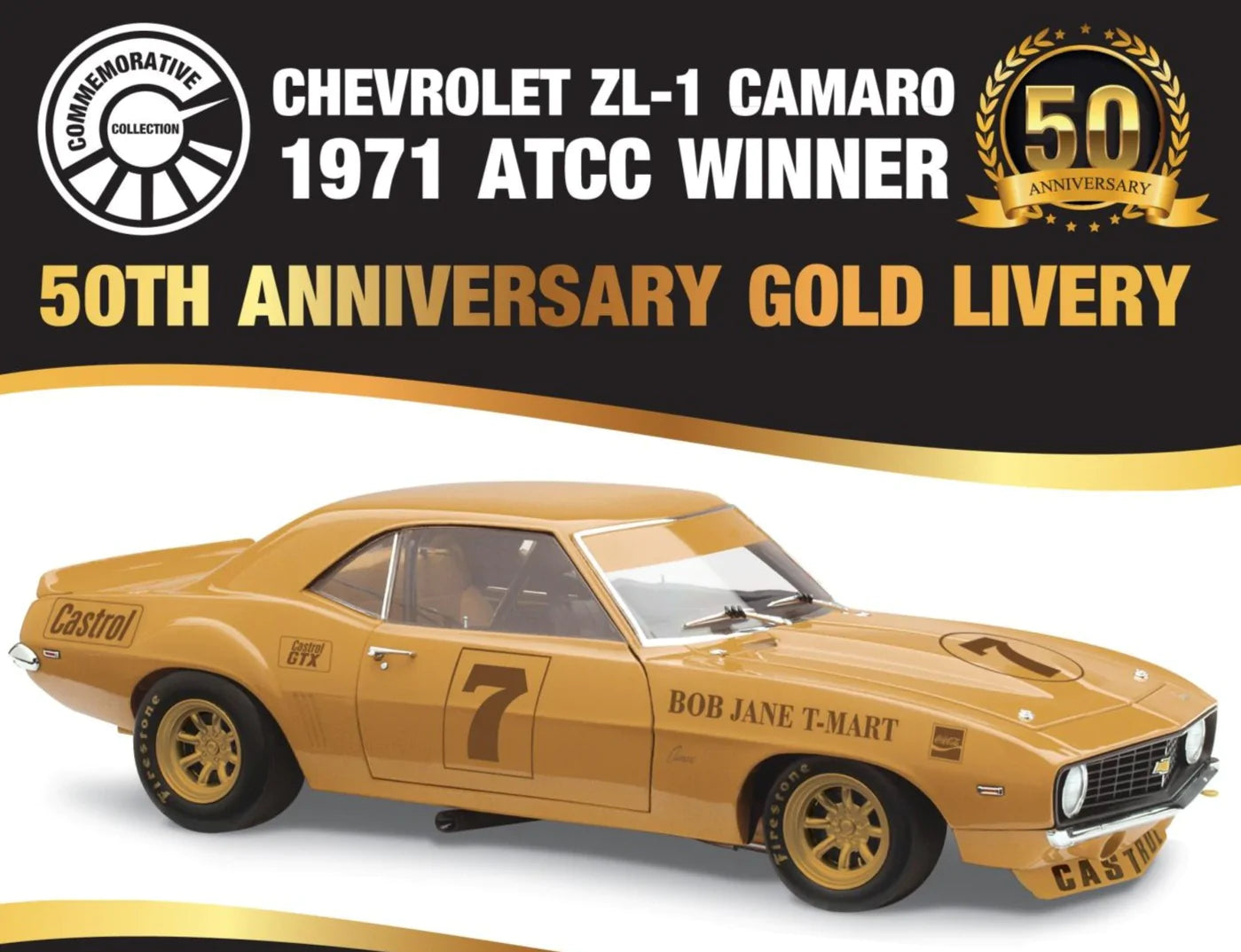 1:18 1971 ATCC WINNER BOB JANE -- CHEVROLET CAMARO ZL1 GOLD LIVERY